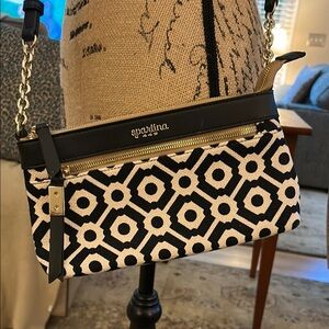 Spartina 449 geometric Black and cream Crossbody Bag
